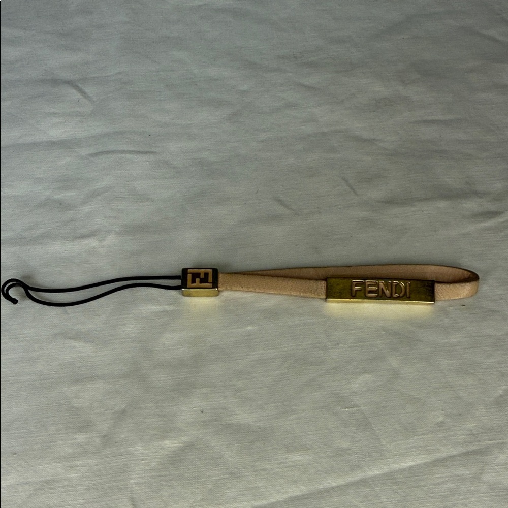 Fendi Leather & Goldtone Keychain Strap Logo Charm 6.5in